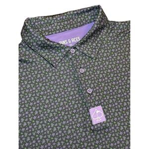 Pins & Aces Golf Polo Shirt Mens XXL Floral Print Black Short Sleeve Performance